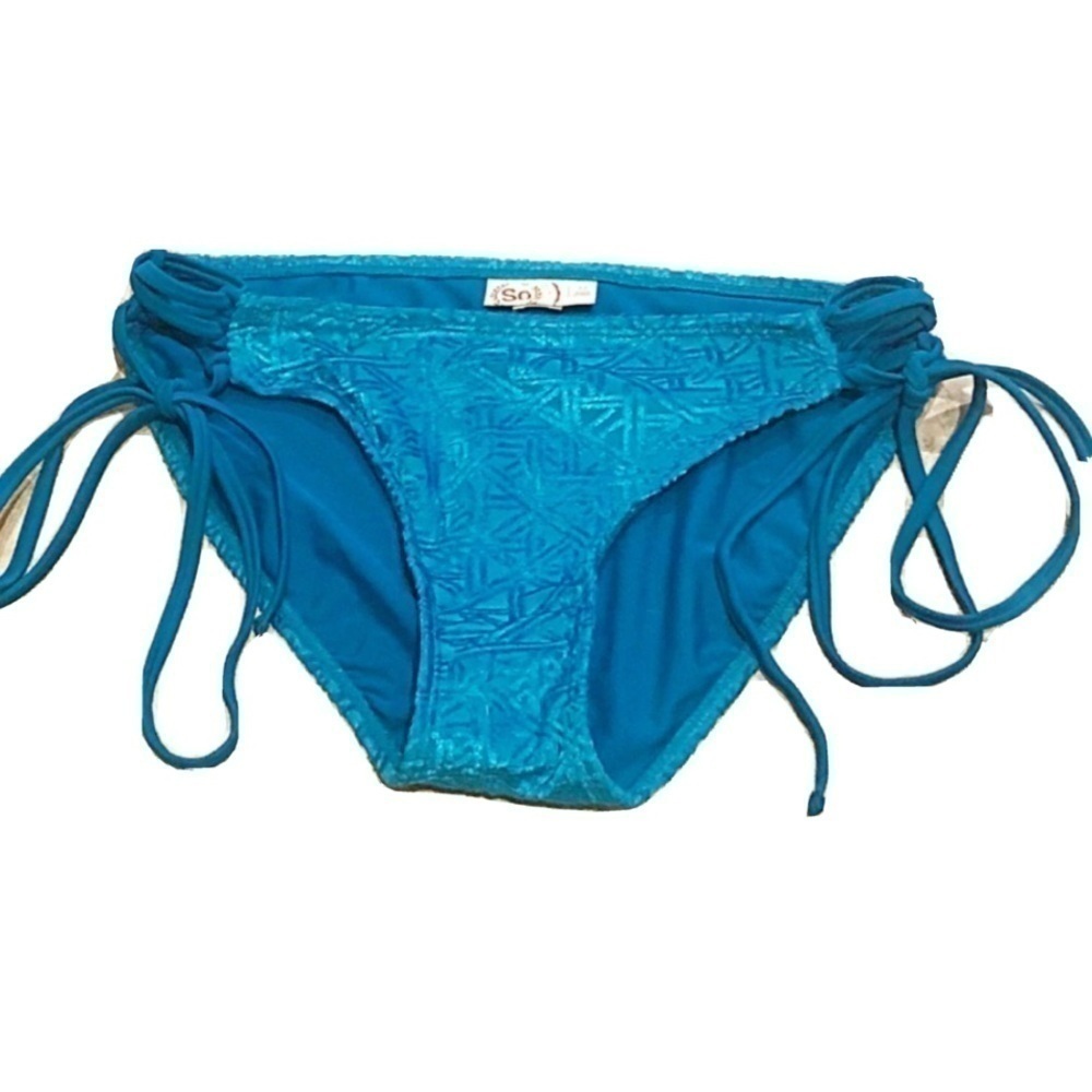 🆕 Cheeky velour side tie blue bikini botto…